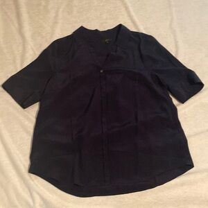 J Crew navy silk shirt sleeve dress shirt.